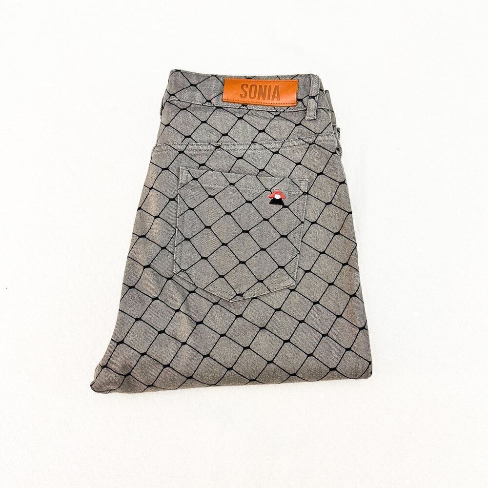 Sonia Rykiel Gray Chain Link Patterned Slim Leg Denim Jeans Size 38